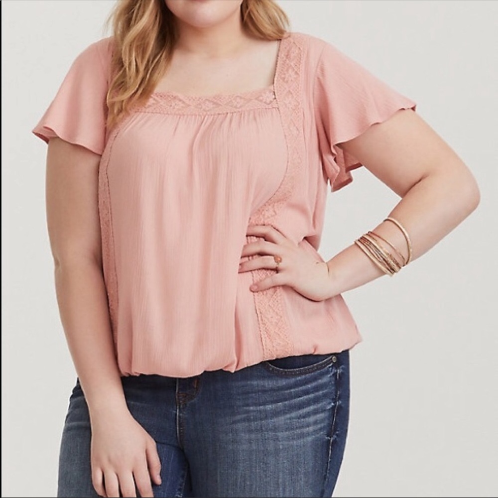 Torrid size 2 gauze boho blouse with lace